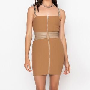 New AKIRA All Chains Corset Detail Mini Dress Light Brown